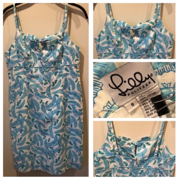 Lilly Pulitzer Sundress Size 8 Splash Blue Marlin White Label Vintage - Picture 5 of 5